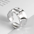 Anillo ajustable de plata de ley S925 con textura martillada irregular en acabado plata - Abierto Ajustable / Plata (Textura Irregular Ancho)