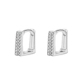 Elegant S925 sterling silver square hoop earrings with micro-pave cubic zirconia crystals - Silver Double Row Pave Rectangular Huggie Earrings (S-E1246)