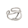 Minimalist 925 sterling silver open ring featuring irregular abstract line design - Adjustable Open / Irregular Crossover Style