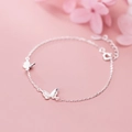 Elegante bracciale a farfalla in argento S925 con due ciondoli e catena regolabile - Argento (Bracciale Doppia Farfalla)
