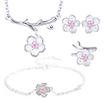 Japanese cherry blossom jewelry set with necklace earrings ring and bracelet - Pink Sakura 4-Piece Jewelry Set