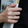 Minimalist 925 silver geometric open ring with hollow rectangular design for women - Adjustable Open / Silver Color (S-R855)