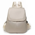 Minimalist anti-theft cream oxford cloth backpack with large capacity and flap cover - Off White