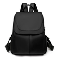 Minimalist black oxford cloth anti-theft backpack with stylish leather splicing accents - Black