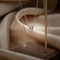 Elegant S925 sterling silver Y-shaped moon and star necklace with white mother of pearl - Mother of Pearl Moon Necklace Platinum