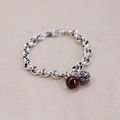 Bracciale retrò in argento tailandese con perla di agata rossa e ciondolo a campana - Campanello in Agata Rossa (Argento)