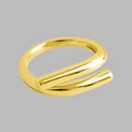 Minimalist gold S925 silver wrap ring with a polished geometric crossover design - Adjustable Open / Gold