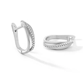Detail view of S925 sterling silver U-shaped hoop earrings with sparkling zircon stones - Platinum