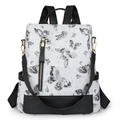 Mochila blanca para mujer con estampados de mariposas y constelaciones y ribetes negros - Blanco con mariposa negra (Negro)