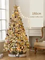 Árbol de Navidad artificial de 180cm oro y café con 85 adornos y luces LED cálidas - Set Árbol Nevado 180cm Oro Café