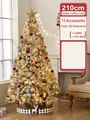 Árbol de Navidad nevado 210cm con 103 adornos en oro y café y guirnaldas de luces - Set Árbol Nevado 210cm Oro Café