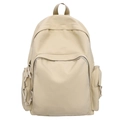 Detalle de mochila de nailon beige con bolsillo frontal grande y tiradores de cremallera - Caqui