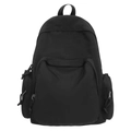Vista frontal mochila de nailon negro multibolsillos con tiradores de cremallera anudados - Negro