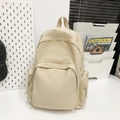 Vue détaillée d'un sac à dos en nylon beige au style minimaliste sur un bureau d'étude - Kaki