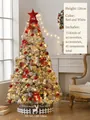 120cm snow-flocked Christmas tree with red ribbons and star topper for home decor - 120cm Snow Tree Set Red White