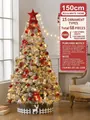 1,5m beschneiter Weihnachtsbaum mit 68 rot-weißen Ornamenten und LED-Lichterkette - 150cm Schneebaum Set Rot Weiß