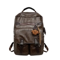 Mochila retro de cuero PU marrón oscuro para estudiantes con amuleto de osito - Marrón