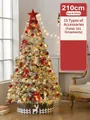 Deluxe 210cm artificial snowy Christmas tree set with red and white festive ornaments - 210cm Snow Tree Set Red White