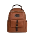 Zaino vintage in pelle marrone con tasca anteriore con fibbia e cerniera in metallo - Marrone