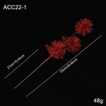 Red plush pom-pom festive branch spray with sparkling details, 53cm long decorative stem - Red