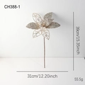 Fiore di Natale artificiale traforato oro glitterato, alto 39 cm con misure indicate - Champagne