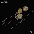 Golden Christmas glitter spray branch with three fluffy heads and spiral decorative stems - Gold