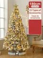 180cm gold and white Christmas tree with 61 luxury ornaments and LED string lights - 180cm Snow Tree Set Gold White
