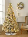 2.1m snowy Christmas tree set with gold and white ornaments, warm LED lights and tree skirt - 210cm Snow Tree Set Gold White