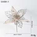 Pink artificial Christmas poinsettia flower with silver glitter and hollowed petals - Pink Sequin Hollow Style (CH391-1)