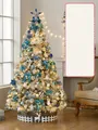 Blue and white 120cm snowy Christmas tree with 35 ornaments and warm LED lights - 120cm Snow Tree Set Blue White