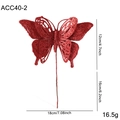 Farfalla rossa glitterata per decorazione natalizia con dimensioni e stelo di supporto - Farfalla Traforata (ACC40-2) / Rosso
