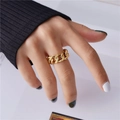 Anillo de cadena cubana de oro pulido de estilo hip hop minimalista para mujer - Dorado