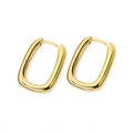 Detail of polished gold-plated geometric U-shaped rectangular earrings with hinge clasp - Gold