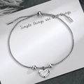 Minimalist adjustable silver heart bracelet with white shell inlay and beaded chain detail - Heart Shell Bracelet (Platinum Color)