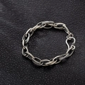 Pulsera de cadena retro en plata de ley S925 con eslabones gruesos sobre cuero negro - Pulsera de Eslabones