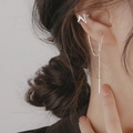 S925 silver lightning stud earring with tassel chain and rhinestone ear cuff set - Zirconia Lightning Tassel Earring Set