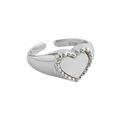 Anello in argento S925 con cuore in madreperla e bordo perlato con design aperto regolabile - Aperto Regolabile / Platino