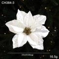 White 23cm artificial poinsettia flower with gold stamens for Christmas tree decor - 23CM / White