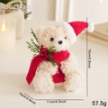 Christmas teddy bear in cream curly plush with red hat, scarf, and 15cm size info - Small Bear