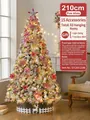 Pink and white 210cm artificial Christmas tree with lights and 83 ornaments set - 210cm Snow Tree Set Pink White