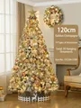 120cm gold champagne artificial snow Christmas tree with lights and 35 ornaments - 120cm Snow Tree Set Champagne Gold