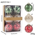 6-teiliges 8cm Weihnachtsball-Set mit grünen, beigen und roten Glitzermustern - 8CM Weihnachtskugel Stil C