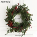 Corona de Navidad de 60cm con agujas de pino, bayas rojas y piñas naturales - 60CM Corona de Navidad