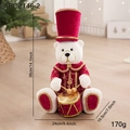 Orsetto peluche batterista bianco in divisa da soldato di velluto rosso e paillettes - Ornamento dell'Orso del Tamburino dello Schiaccianoci di Seduta (ABCZ146-2)
