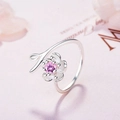 S925 silver cherry blossom ring with pink zircon gemstone in a delicate floral design - Pink Sakura Open Ring