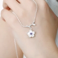 Japanese style cherry blossom branch necklace with purple gemstone and matte flower charm - Purple Sakura Necklace