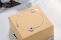 Japanese style cherry blossom silver bracelet with purple zircon on brown gift box - Purple Sakura Bracelet