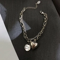 Bracciale multistrato in argento S925 con pendente a cuore e scritta Love forever - Bracciale Unico a Doppio Strato con Cuore