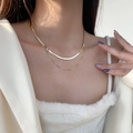 Collar de doble capa minimalista de plata s925 chapada en oro con cadena de serpiente plana - Cadena de serpiente de doble capa / Dorado