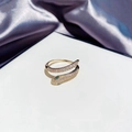 Sparkling gold snake ring with white pave diamonds and green gemstone eyes for women - Adjustable Open / Gold